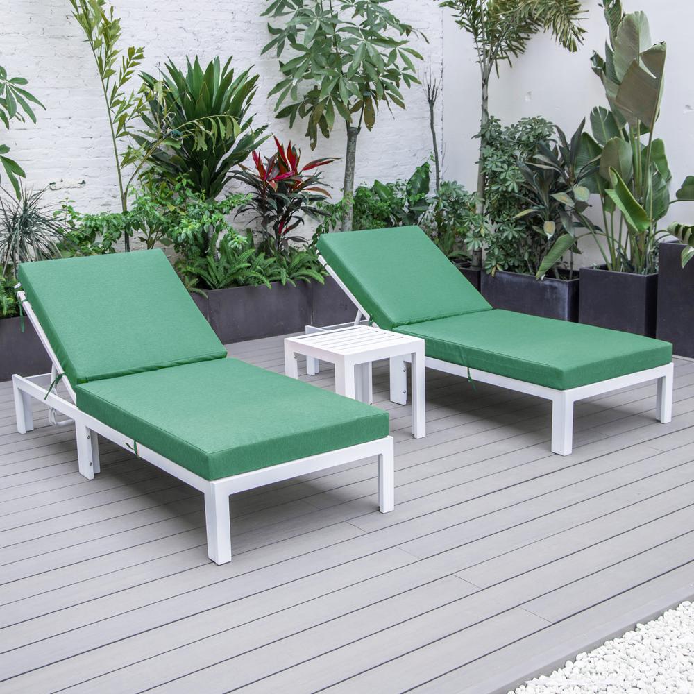 Outdoor White Chaise Lounge Chair Set of 2 With Side Table & Cushions. Picture 2