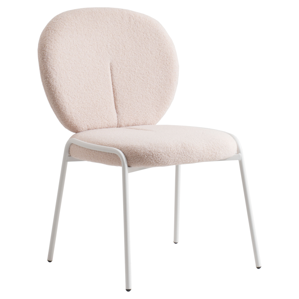 Celestial Series Boucle Dining Chair, White Frame with Beige Fabric. Picture 1