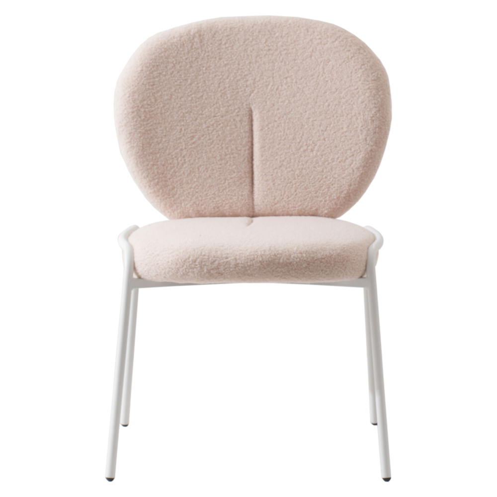 Celestial Series Boucle Dining Chair, White Frame with Beige Fabric. Picture 3
