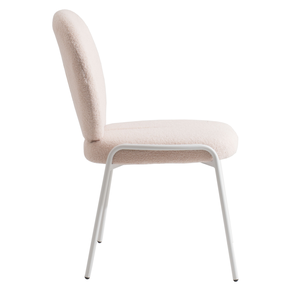 Celestial Series Boucle Dining Chair, White Frame with Beige Fabric. Picture 2