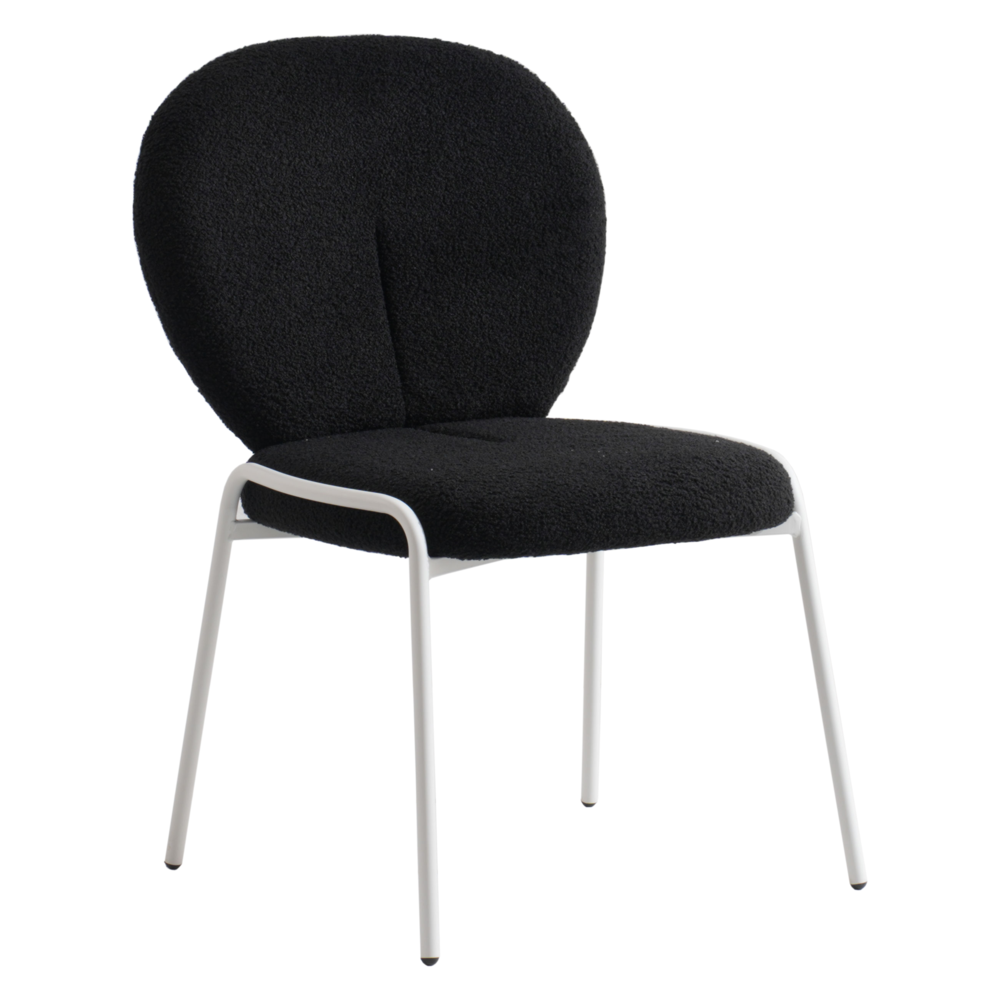 Celestial Series Boucle Dining Chair, White Frame with Black Fabric. Picture 1
