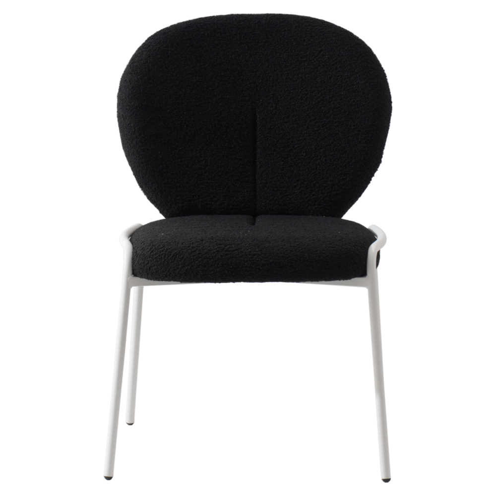 Celestial Series Boucle Dining Chair, White Frame with Black Fabric. Picture 2