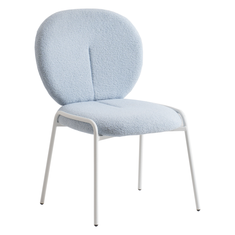 Celestial Series Boucle Dining Chair, White Frame with Blue Fabric. Picture 1