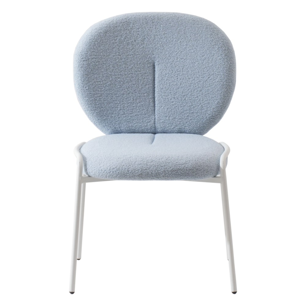 Celestial Series Boucle Dining Chair, White Frame with Blue Fabric. Picture 2