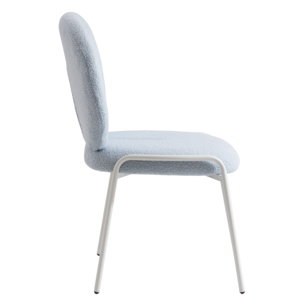 Celestial Series Boucle Dining Chair, White Frame with Blue Fabric. Picture 3