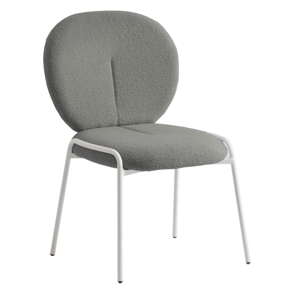 Celestial Series Boucle Dining Chair, White Frame with Green Fabric. Picture 1