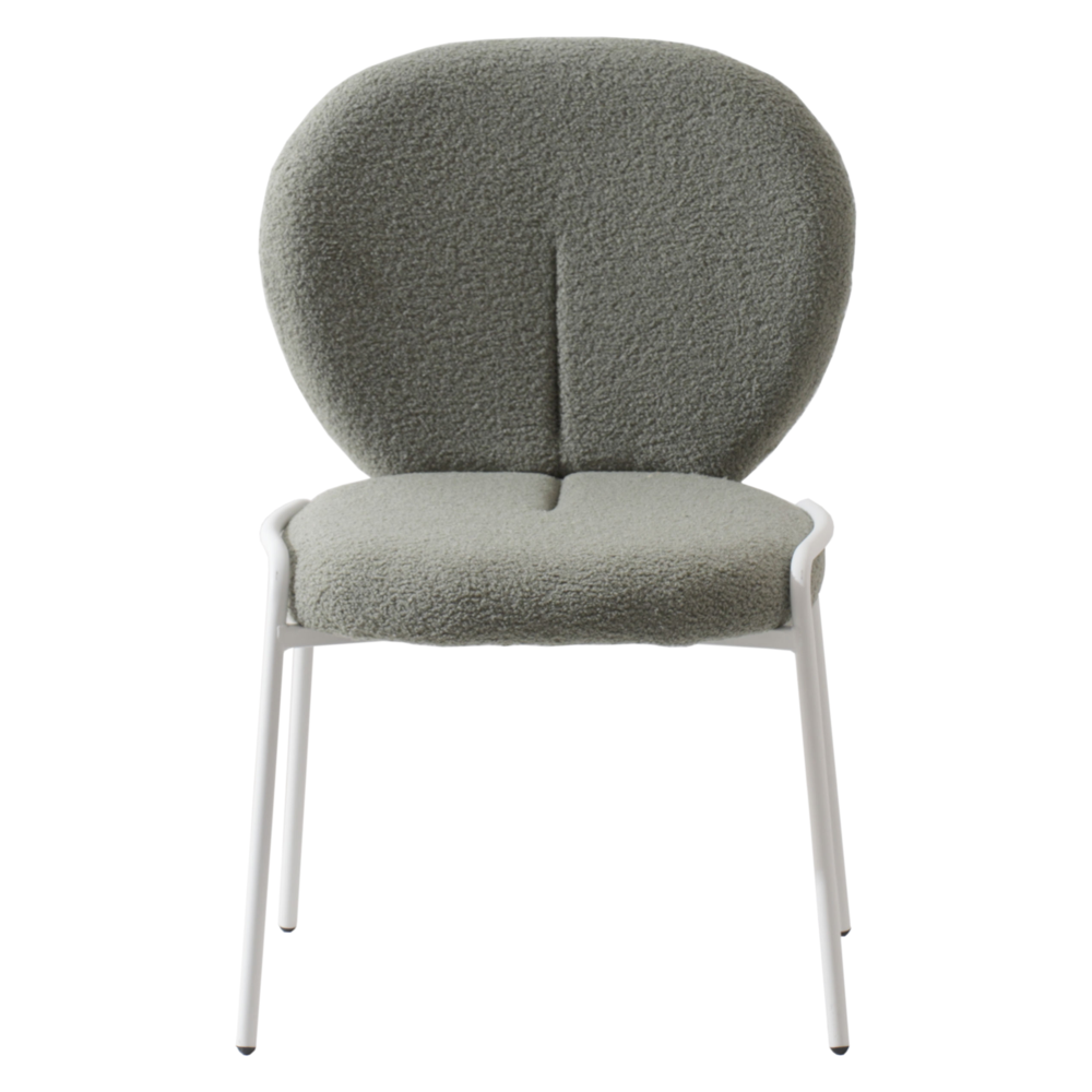 Celestial Series Boucle Dining Chair, White Frame with Green Fabric. Picture 2