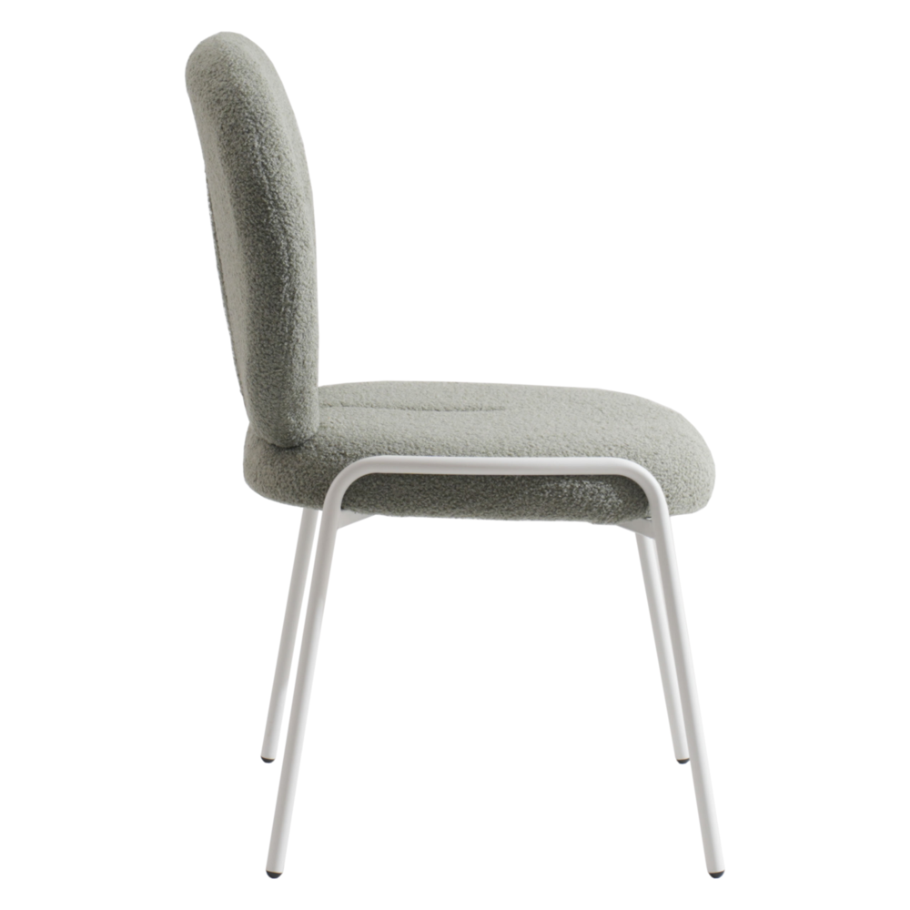 Celestial Series Boucle Dining Chair, White Frame with Green Fabric. Picture 3