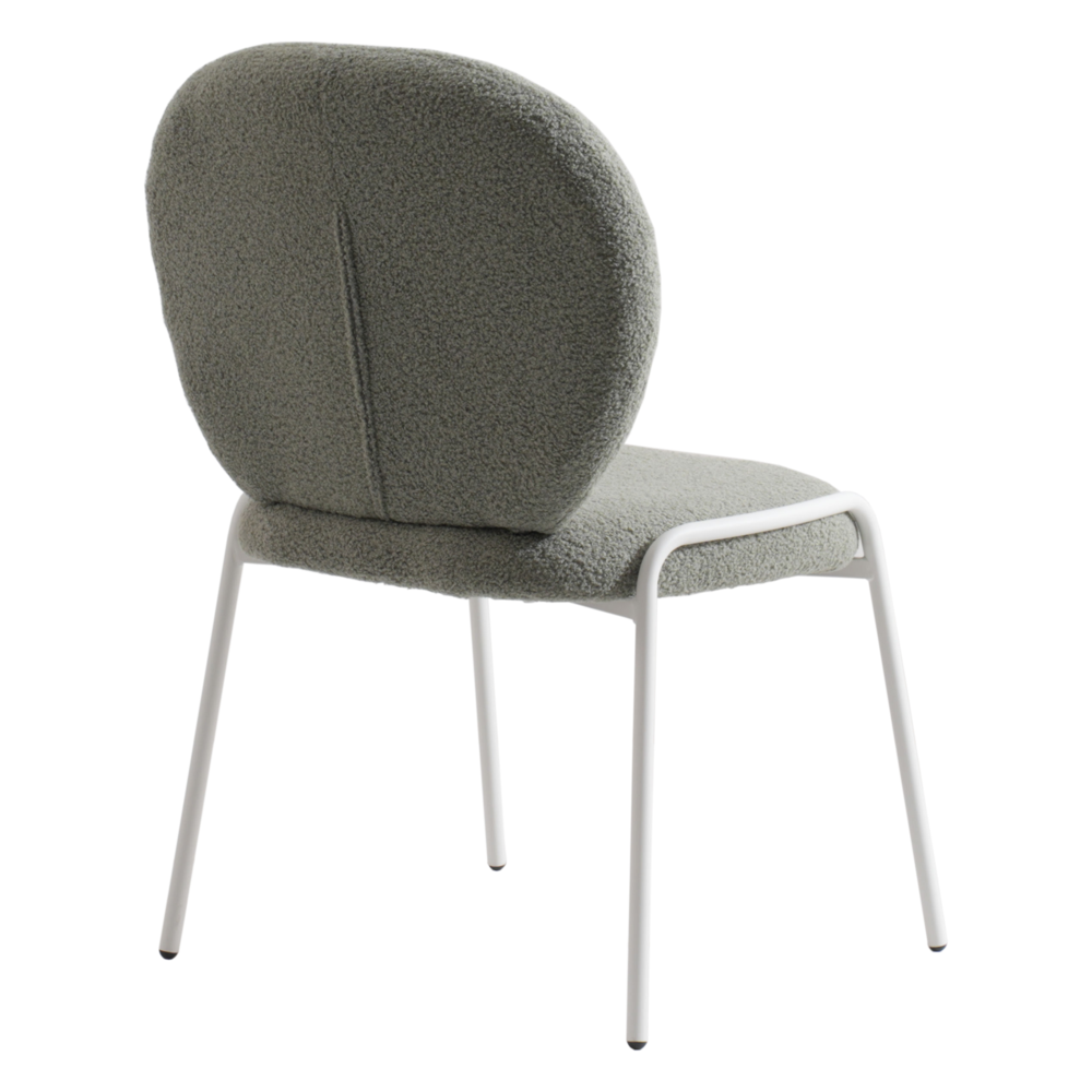 Celestial Series Boucle Dining Chair, White Frame with Green Fabric. Picture 4