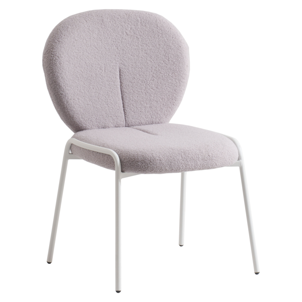 Celestial Series Boucle Dining Chair, White Frame with Grey Fabric. Picture 1