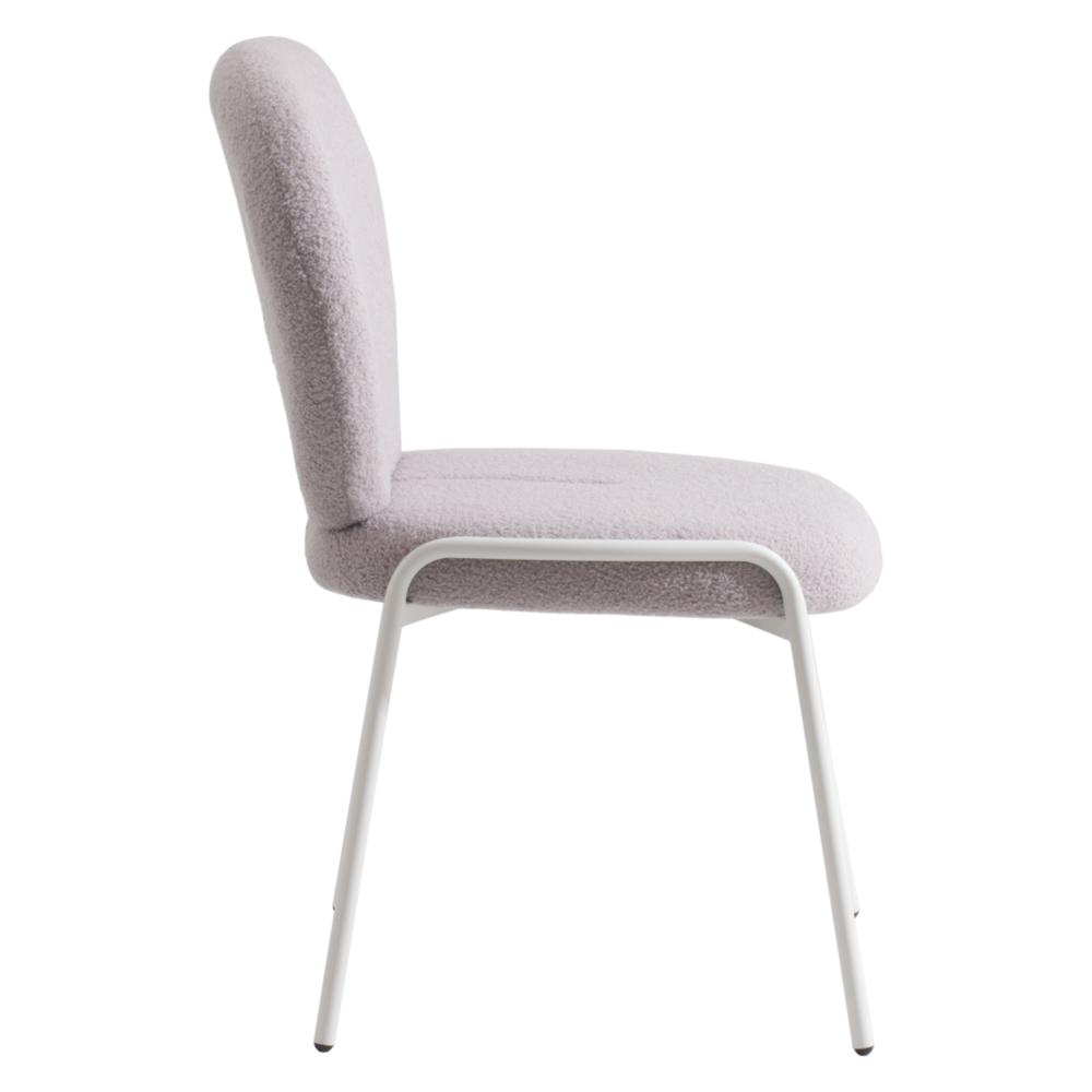 Celestial Series Boucle Dining Chair, White Frame with Grey Fabric. Picture 3