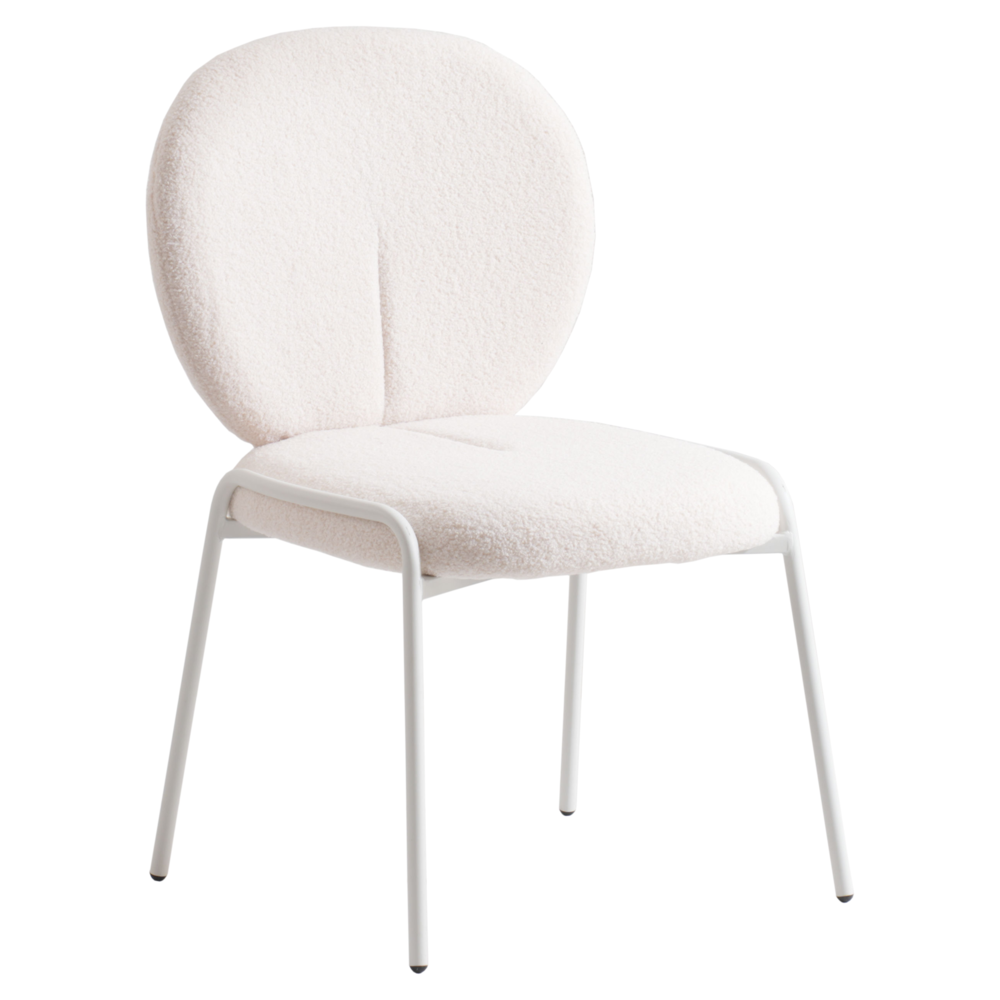 Celestial Series Boucle Dining Chair, White Frame with White Fabric. Picture 2