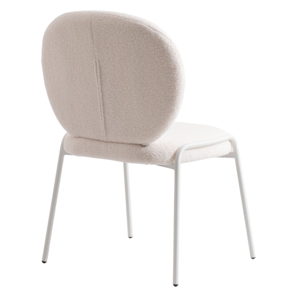 Celestial Series Boucle Dining Chair, White Frame with White Fabric. Picture 4