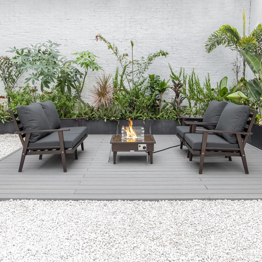 LeisureMod Walbrooke Modern Brown Patio Conversation With Square Fire Pit & Tank Holder, Charcoal. Picture 7