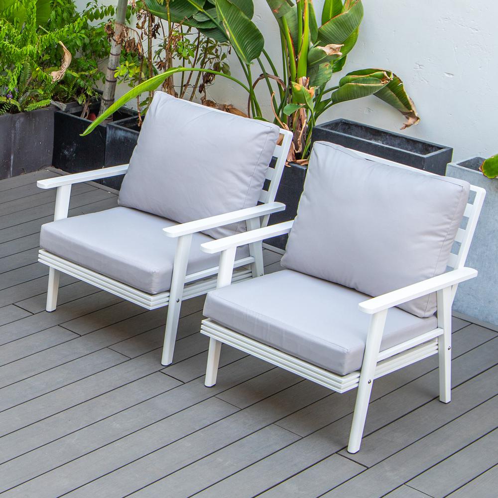 Walbrooke Outdoor Patio White Aluminum Armchairs With Cushions Set Of 2. Picture 6