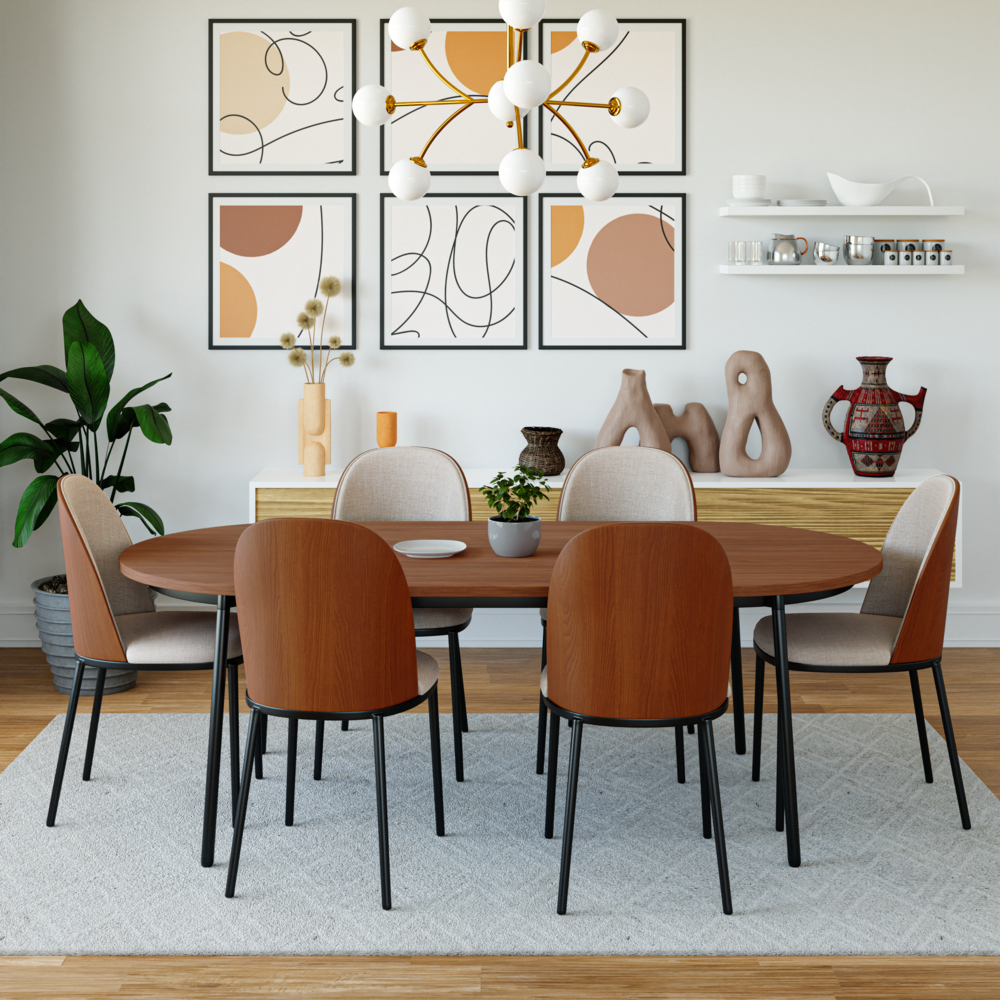 7-Piece Dining Set in Steel Frame with 6 Dining Chairs and 71" Oval Dining Table. Picture 22