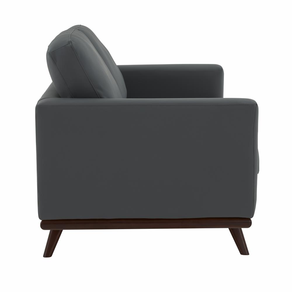 LeisureMod Chester Modern Leather Loveseat With Birch Wood Base, Grey. Picture 3