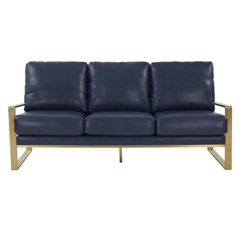 LeisureMod Jefferson Modern Design Leather Sofa With Gold Frame, Navy Blue. Picture 6
