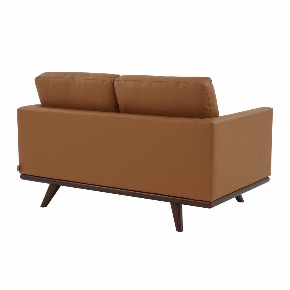 LeisureMod Chester Modern Leather Loveseat With Birch Wood Base, Cognac Tan. Picture 3