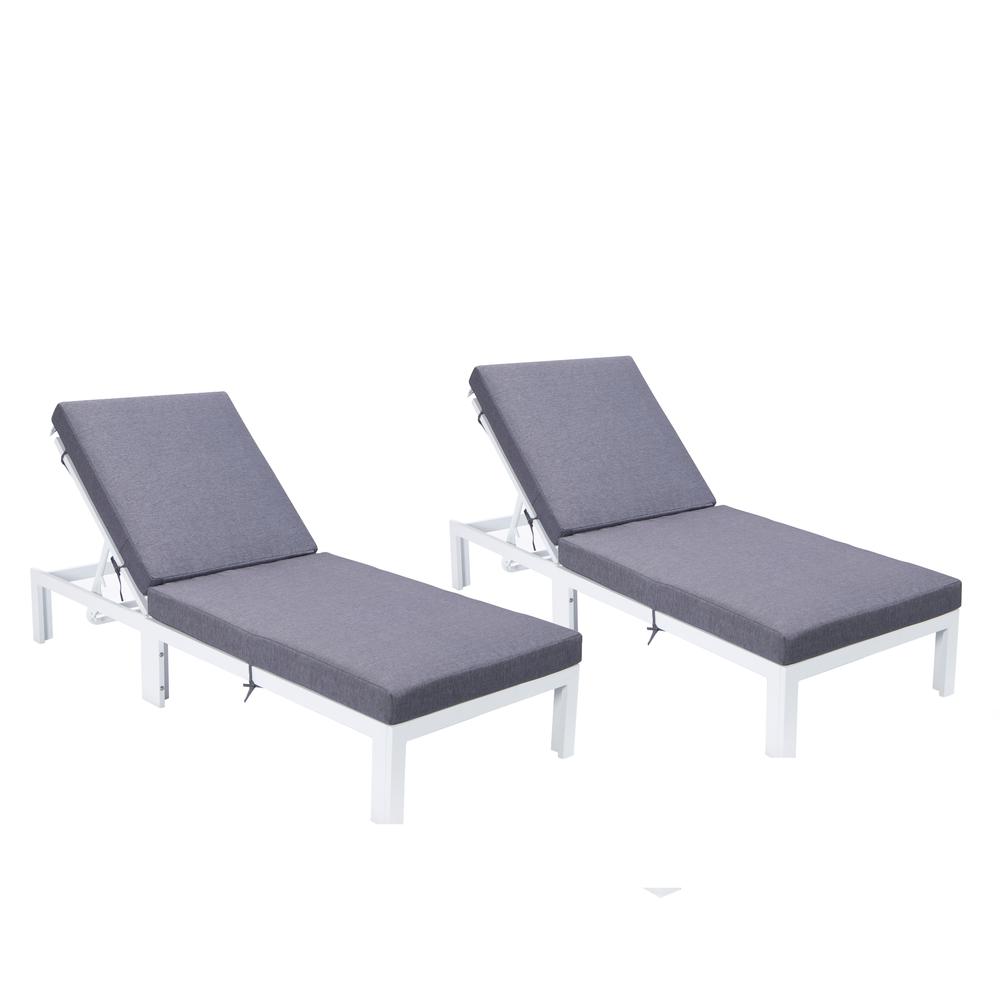 Chelsea Modern Outdoor White Chaise Lounge Chair With Cushions Set of 2. Picture 1