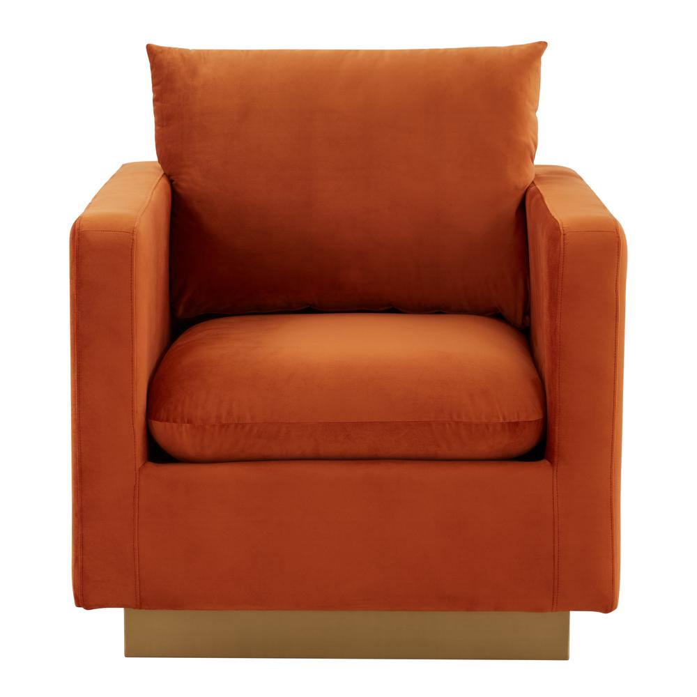 LeisureMod Nervo Velvet Accent Armchair With Gold Frame, Orange Marmalade. Picture 1