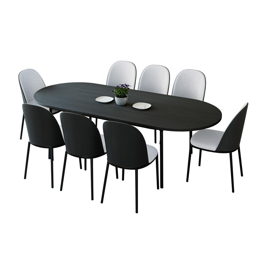 9-Piece Dining Set in Steel Frame with 8 Dining Chairs and 83" Oval Dining Table. Picture 1