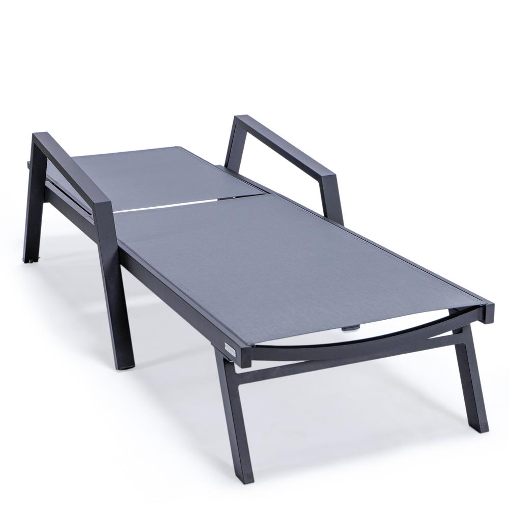 Aluminum Patio Chaise Lounge Chair With Arms Set of 2 with Fire Pit Side Table. Picture 15