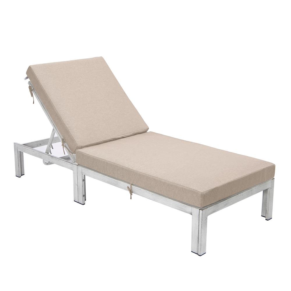 Chelsea Modern Outdoor Weathered Grey Chaise Lounge Chair With Cushions. Picture 2