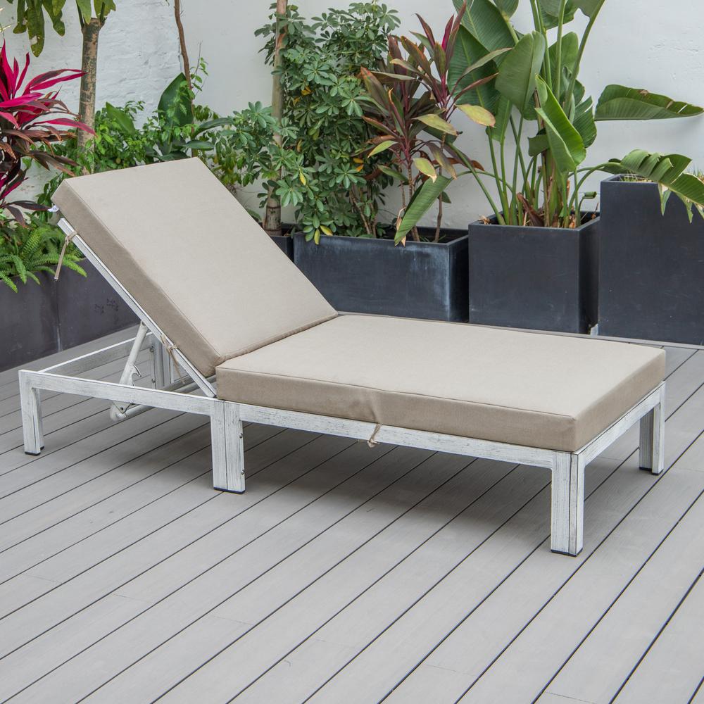 Chelsea Modern Outdoor Weathered Grey Chaise Lounge Chair With Cushions. Picture 3
