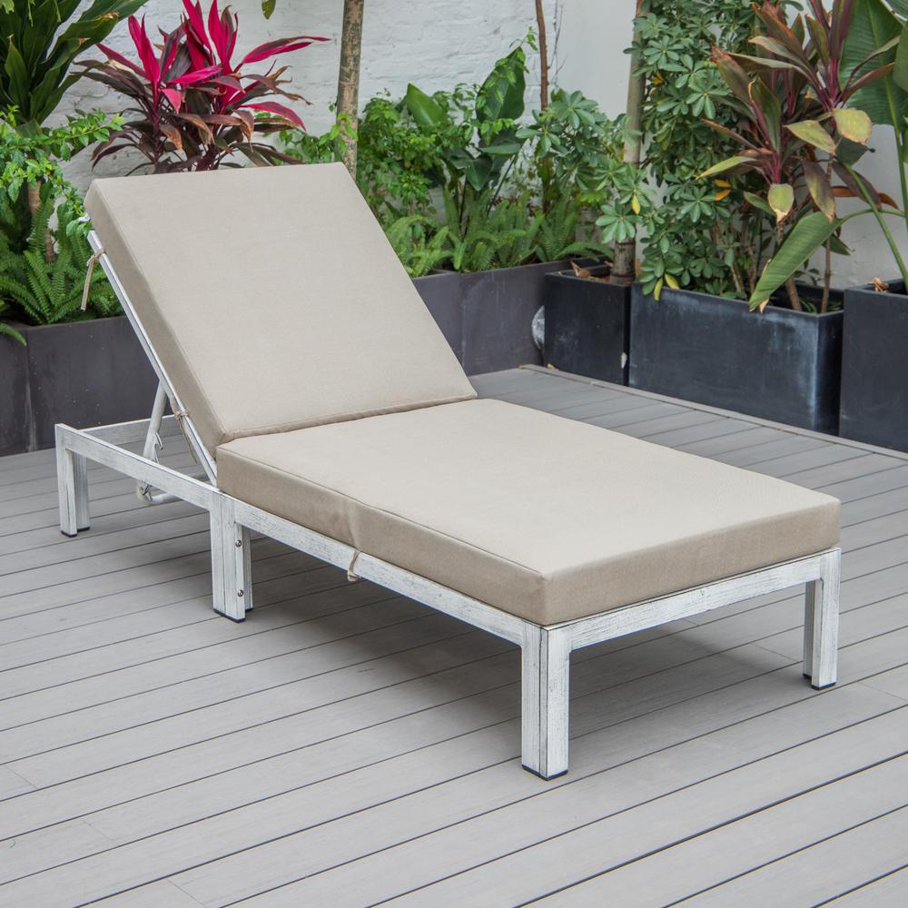Chelsea Modern Outdoor Weathered Grey Chaise Lounge Chair With Cushions. Picture 5