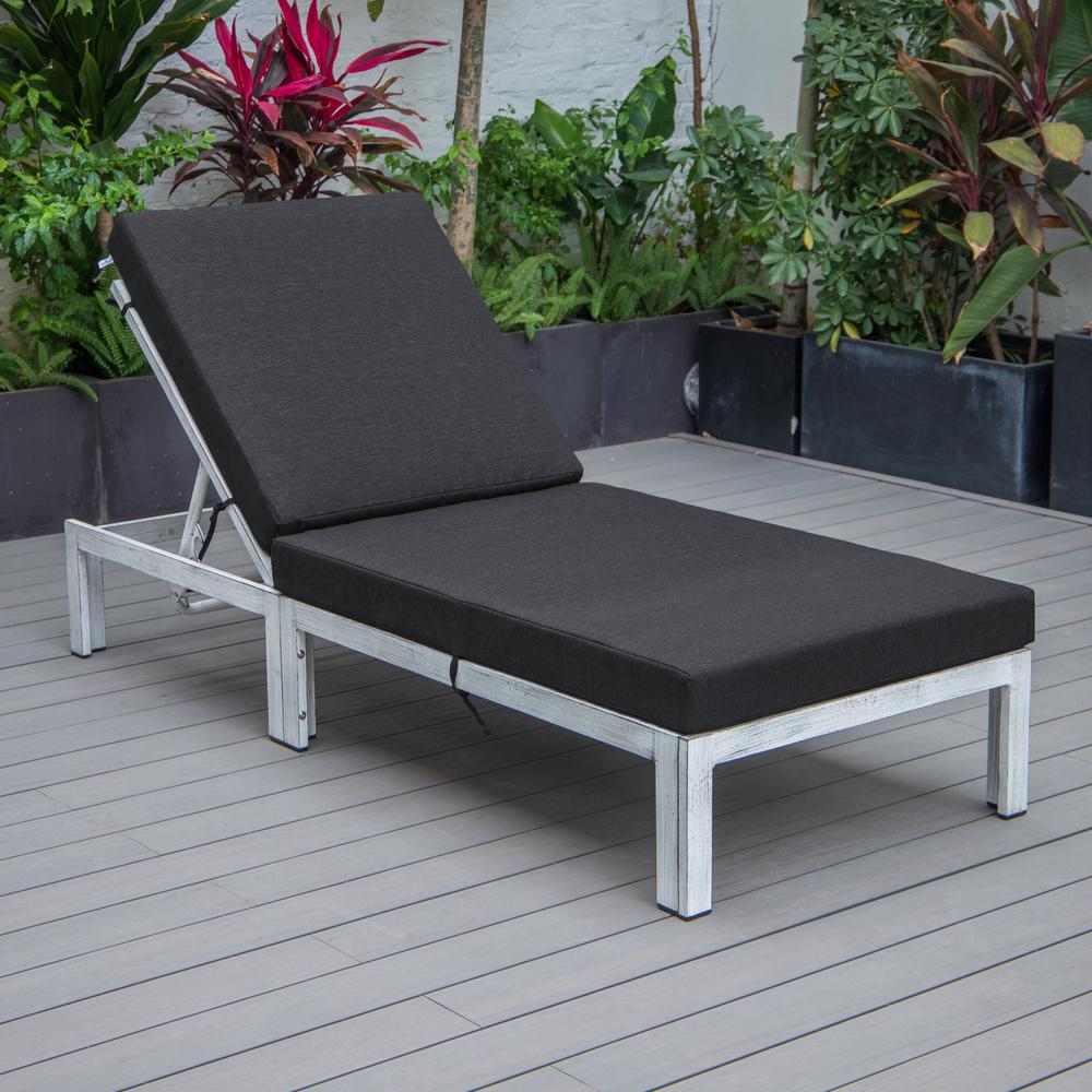 Chelsea Modern Outdoor Weathered Grey Chaise Lounge Chair With Cushions. Picture 5