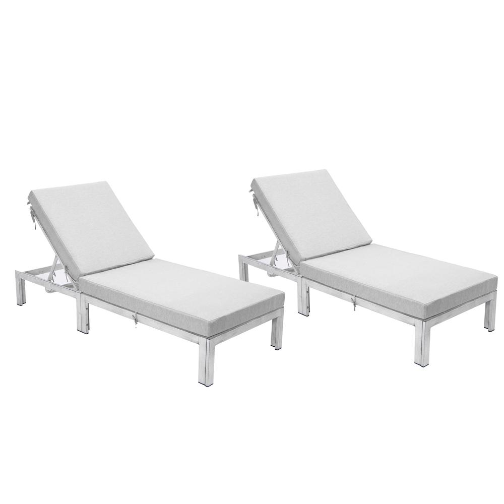 LeisureMod Chelsea Modern Outdoor Light Grey Chaise Lounge Chair With Cushions Set of 2. Picture 1