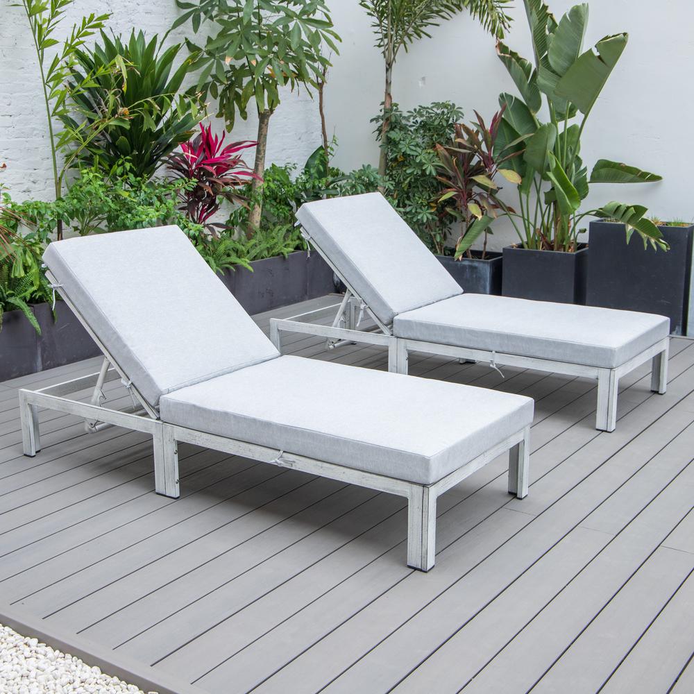 LeisureMod Chelsea Modern Outdoor Light Grey Chaise Lounge Chair With Cushions Set of 2. Picture 2