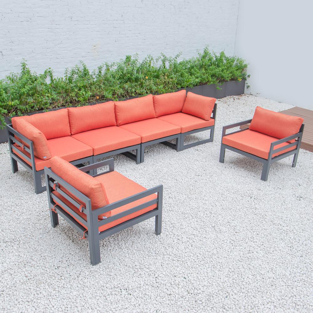 LeisureMod Chelsea 6-Piece Patio Armchair Sectional Black Aluminum With Cushions CSARBL-6OR. Picture 1