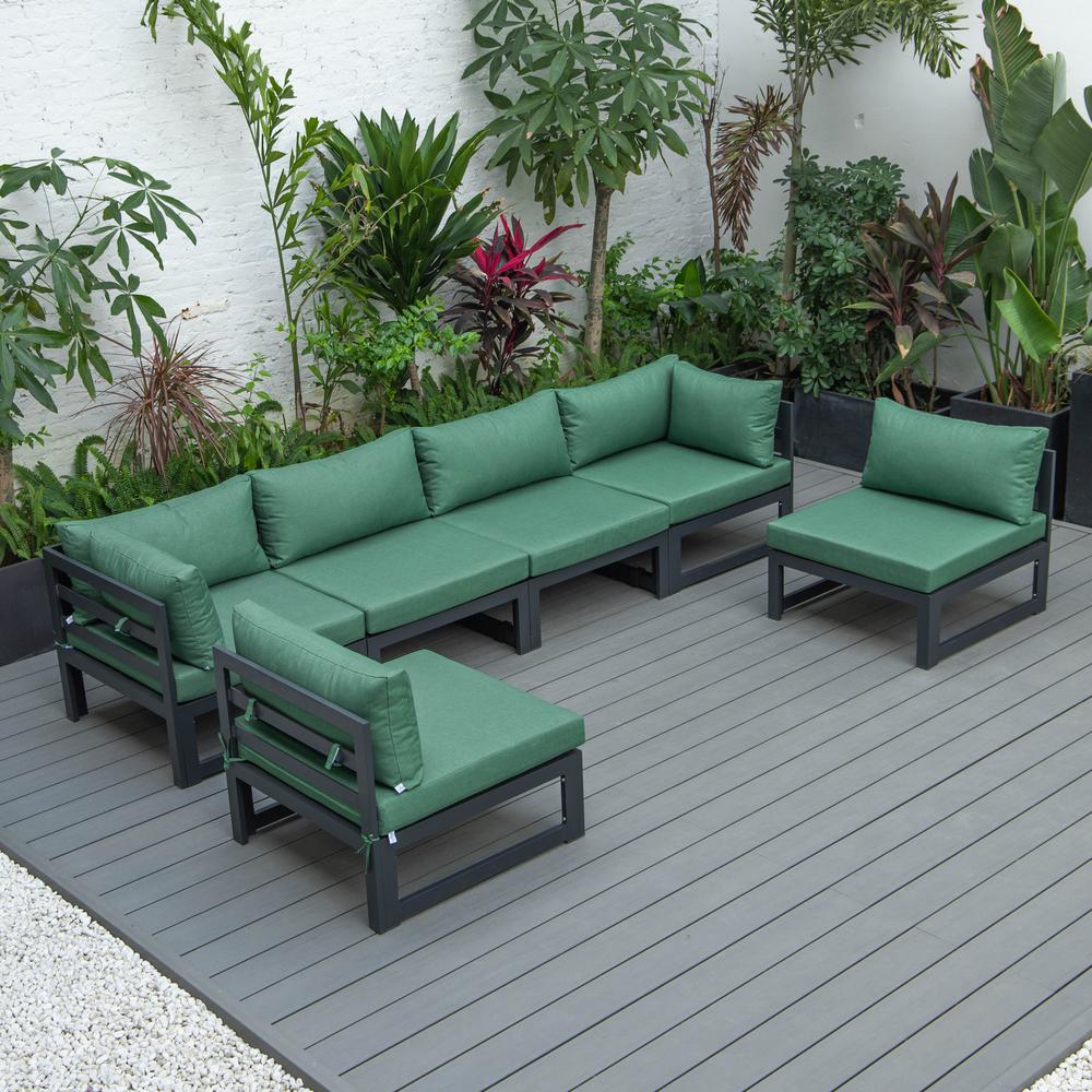 LeisureMod Chelsea 6-Piece Patio Sectional Black Aluminum With Cushions. Picture 1