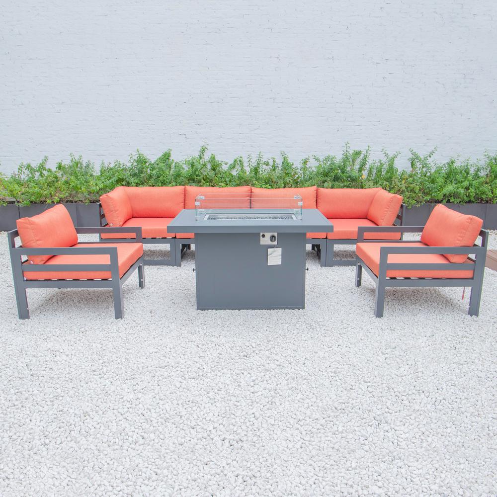 LeisureMod Chelsea 7-Piece Patio Armchair Sectional And Fire Pit Table Black Aluminum With Cushions CSFARBL-7OR. Picture 2