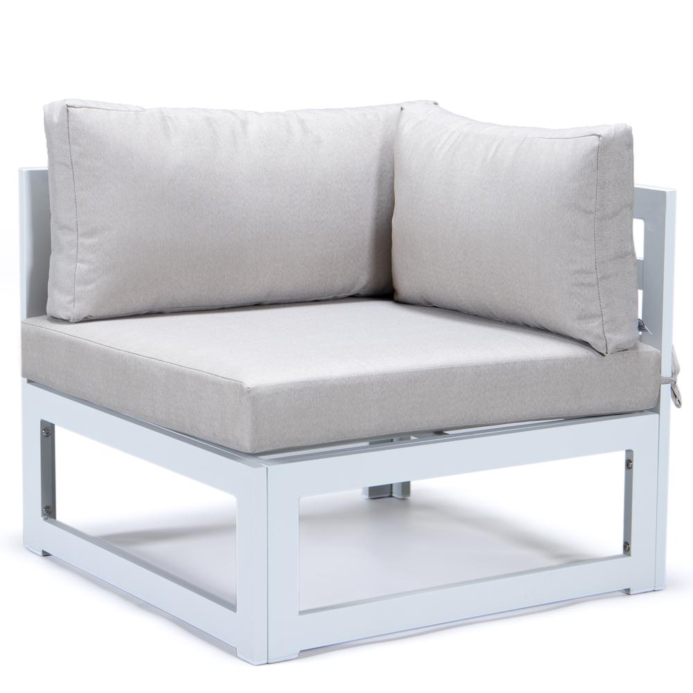 Chelsea 7-Piece Patio Sectional And Fire Pit Table White Aluminum With Cushions. Picture 25