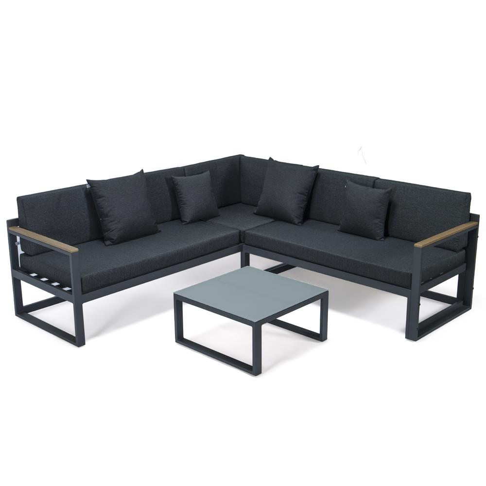 LeisureMod Chelsea Black Sectional With Adjustable Headrest & Coffee Table With Cushions CSLBL-80BL. Picture 17