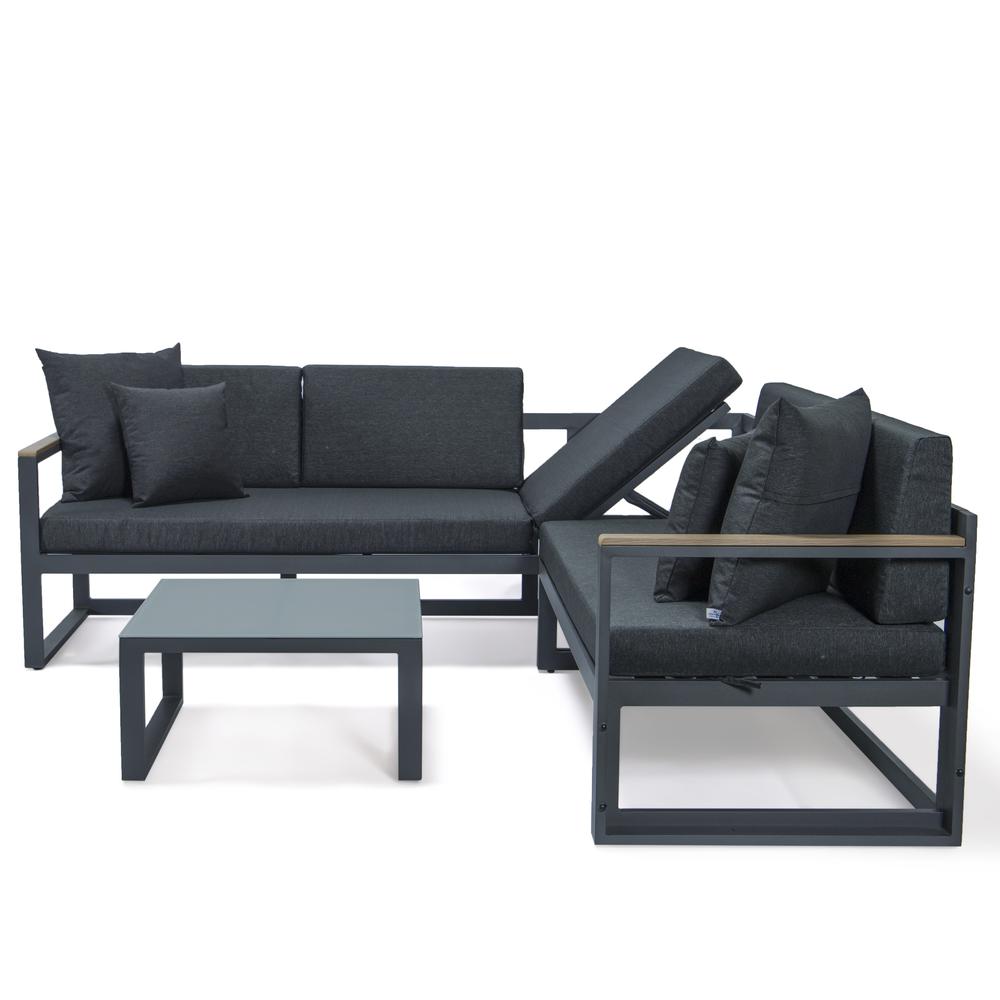 LeisureMod Chelsea Black Sectional With Adjustable Headrest & Coffee Table With Cushions CSLBL-80BL. Picture 26