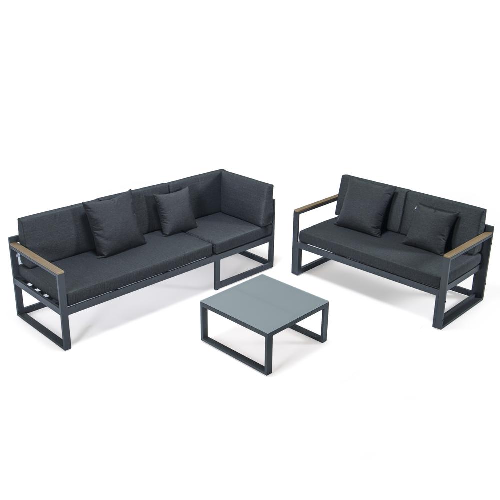 LeisureMod Chelsea Black Sectional With Adjustable Headrest & Coffee Table With Cushions CSLBL-80BL. Picture 28