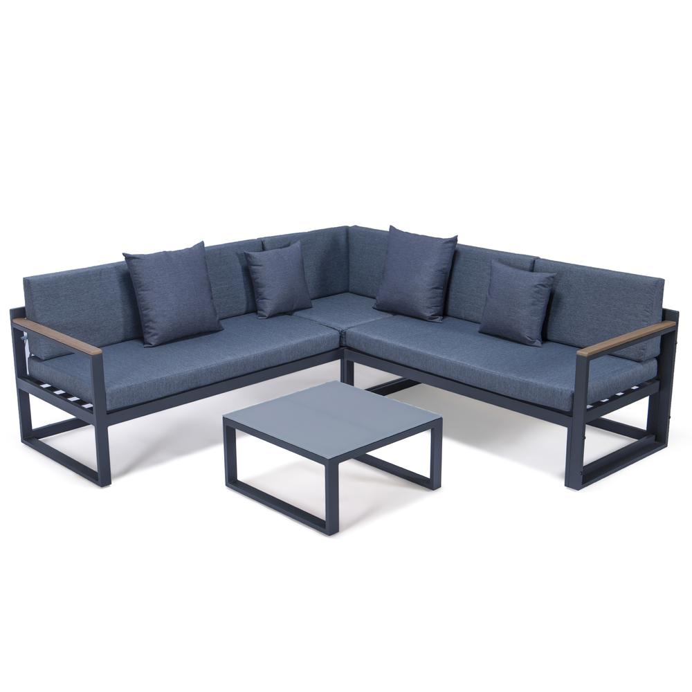 LeisureMod Chelsea Black Sectional With Adjustable Headrest & Coffee Table With Cushions CSLBL-80BU. Picture 17