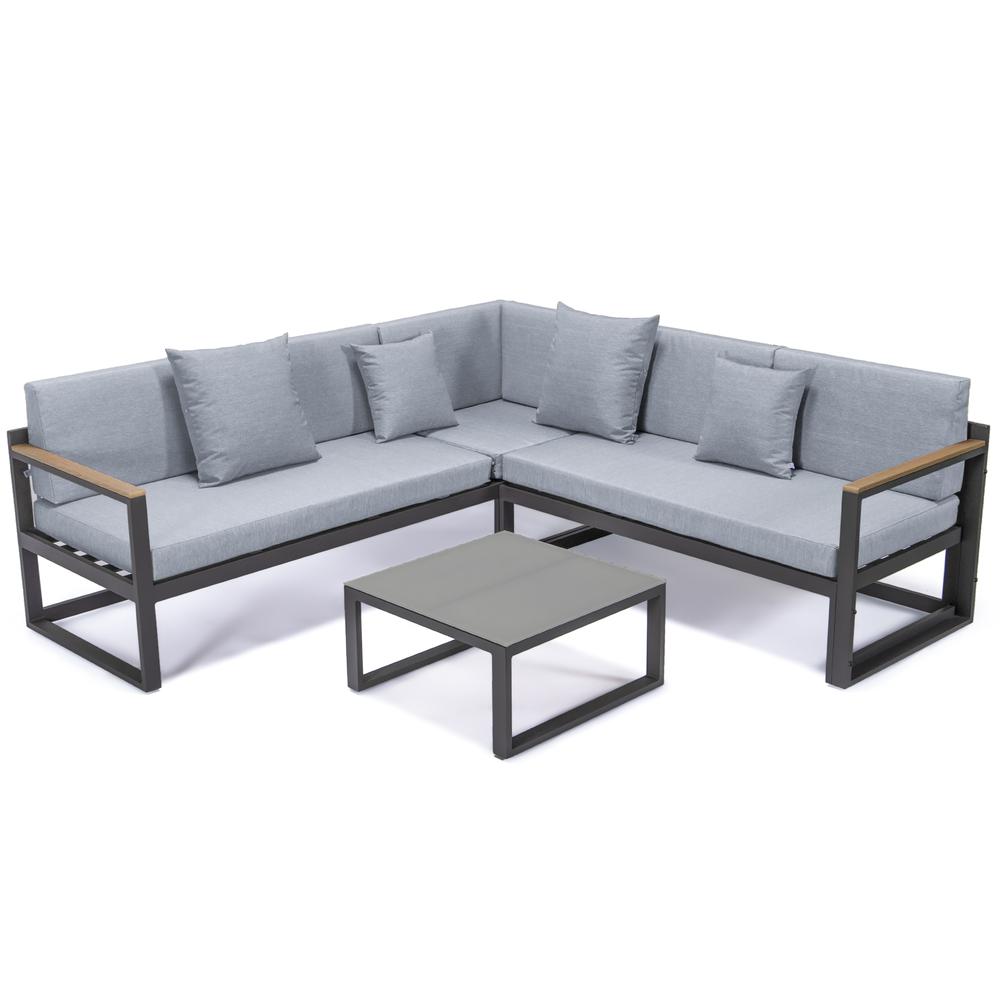 LeisureMod Chelsea Black Sectional With Adjustable Headrest & Coffee Table With Cushions CSLBL-80LGR. Picture 17