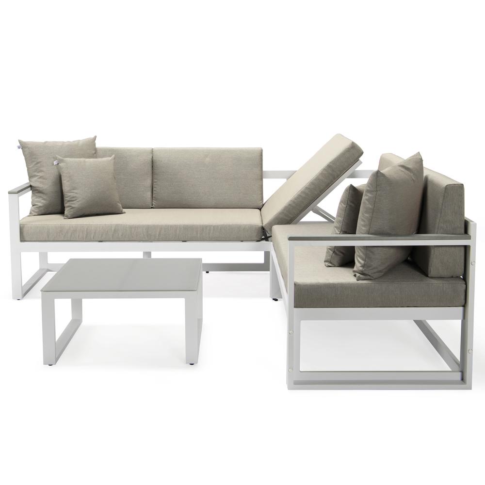 LeisureMod Chelsea White Sectional With Adjustable Headrest & Coffee Table With Cushions CSLW-80BG. Picture 26