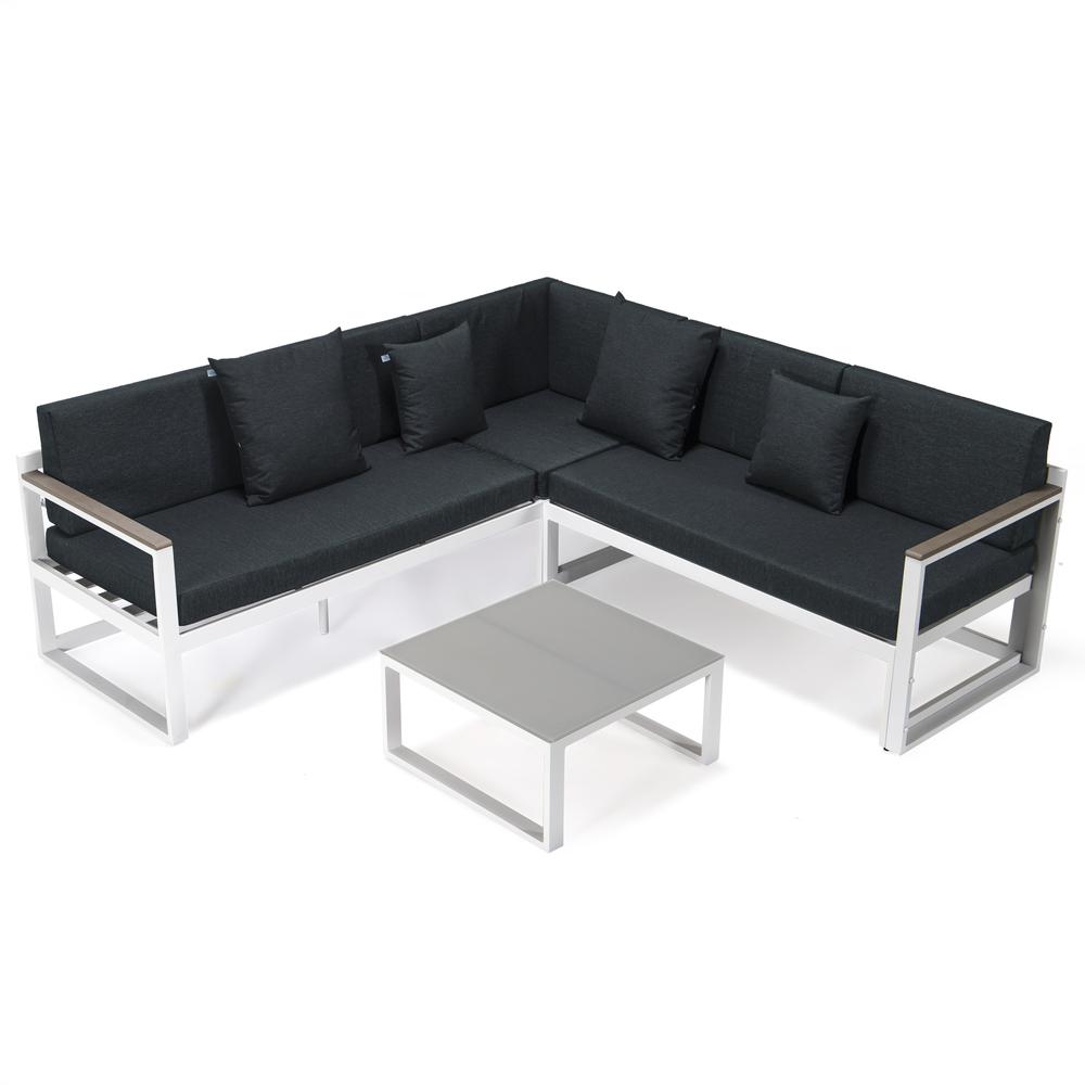 LeisureMod Chelsea White Sectional With Adjustable Headrest & Coffee Table With Cushions CSLW-80BL. Picture 16