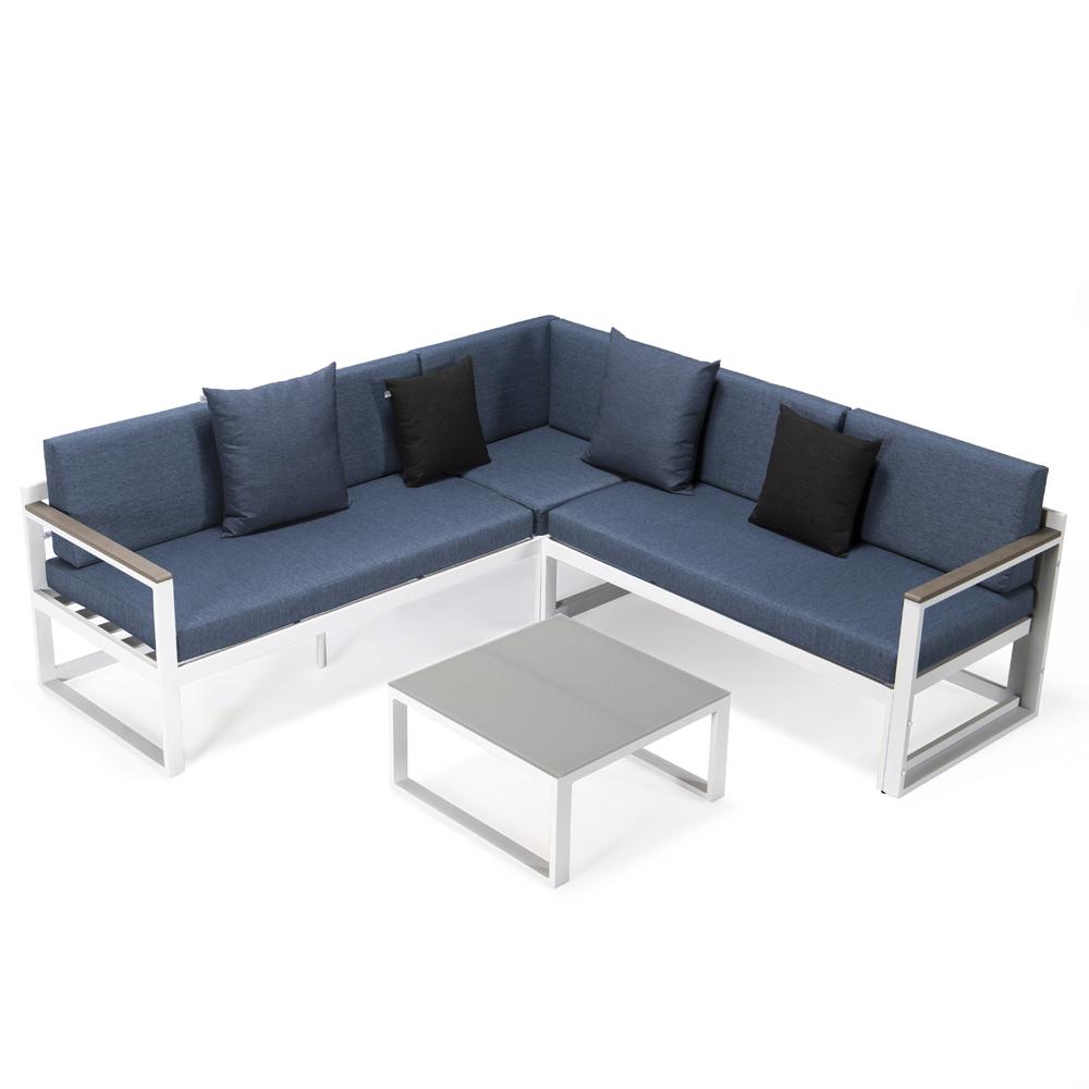 Chelsea White Sectional With Adjustable Headrest & Coffee Table With Cushions. Picture 1