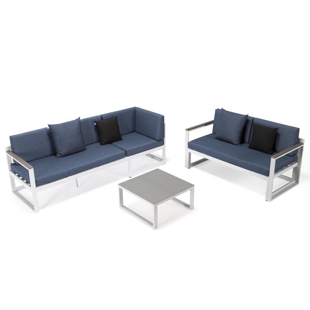 Chelsea White Sectional With Adjustable Headrest & Coffee Table With Cushions. Picture 12