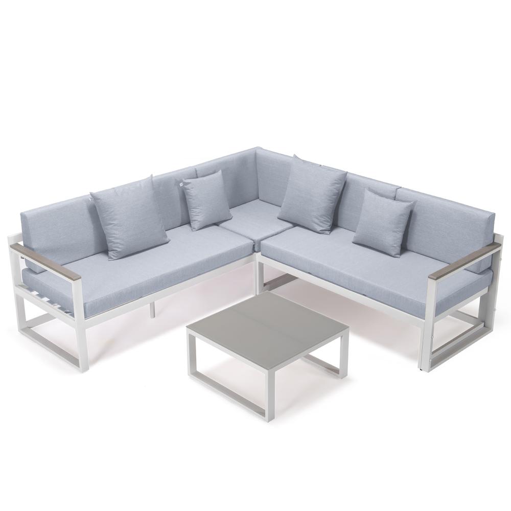 Chelsea White Sectional With Adjustable Headrest & Coffee Table With Cushions. Picture 17