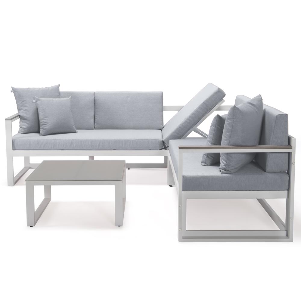 Chelsea White Sectional With Adjustable Headrest & Coffee Table With Cushions. Picture 26