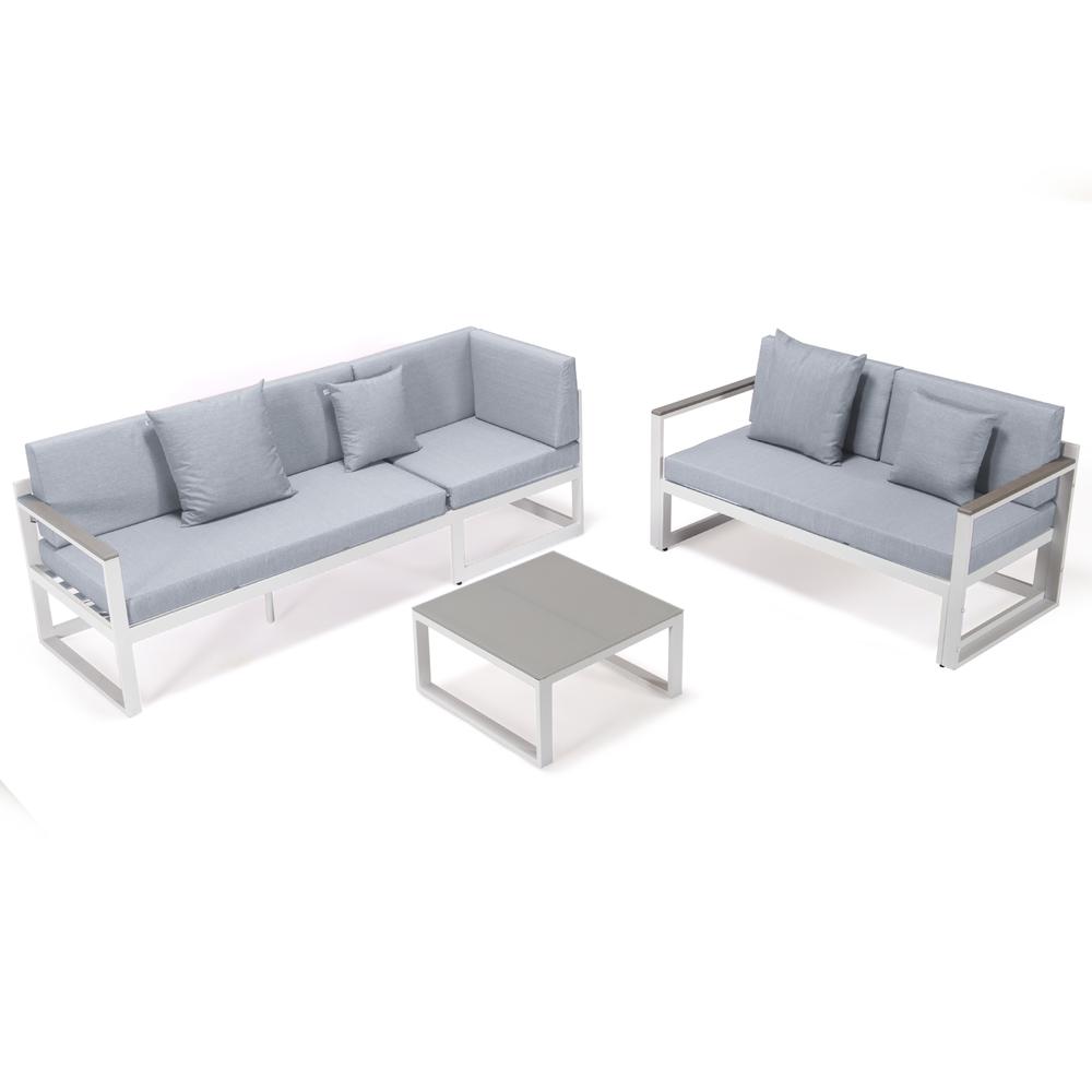 Chelsea White Sectional With Adjustable Headrest & Coffee Table With Cushions. Picture 28