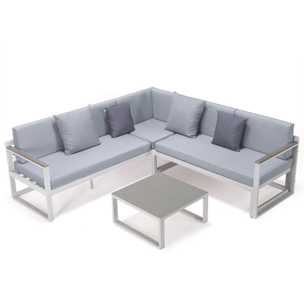 Chelsea White Sectional With Adjustable Headrest & Coffee Table With Cushions. Picture 1